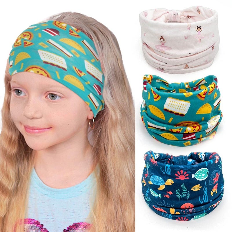 Bohend Girls Headbands Wide Knotted Hair Bands 3Pcs Non Slip Elastic Cute Head Bands Workout Yoga Sweatband Hair Accessories for Girls and Kids (G) - Image 1
